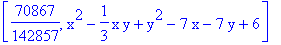 [70867/142857, x^2-1/3*x*y+y^2-7*x-7*y+6]